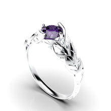 Load image into Gallery viewer, 14K White Gold amethyst leaf and Diamond engagement ring