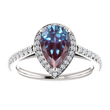 Load image into Gallery viewer, 14K Gold 9x6 mm Forever One Pear Halo Alexandrite Engagement Ring