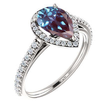 Load image into Gallery viewer, 14K Gold 9x6 mm Forever One Pear Halo Alexandrite Engagement Ring