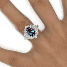 Load image into Gallery viewer, 2 Carat Oval Alexandrite Floral Leaves Setting White Gold Engagement Ring