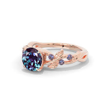 Load image into Gallery viewer, 2 Carat Round Brilliant Cut Alexandrite Floral Rose Gold Engagement Ring