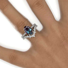 Load image into Gallery viewer, 3 Carat Oval Alexandrite Solitaire Set Engagement Ring Eternity Ring Set