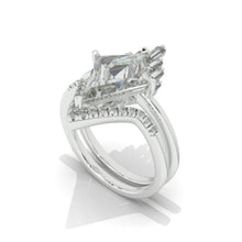 Load image into Gallery viewer, 14K White Gold 3 Carat Kite Moissanite Halo Engagement Ring, Eternity Ring Set