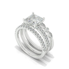 Load image into Gallery viewer, 14K White Gold 2 Carat Princess Cut Moissanite Engagement Ring Eternity Ring Set