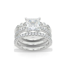 Load image into Gallery viewer, 14K White Gold 2 Carat Princess Cut Moissanite Engagement Ring Eternity Ring Set