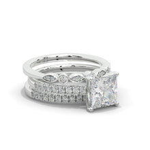 Load image into Gallery viewer, 14K White Gold 2 Carat Princess Cut Moissanite Engagement Ring Eternity Ring Set