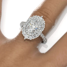 Load image into Gallery viewer, 14K White Gold 3 Carat Oval Moissanite Double Halo Engagement Ring