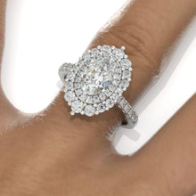 Load image into Gallery viewer, 14K White Gold 3 Carat Oval Moissanite Double Halo Engagement Ring