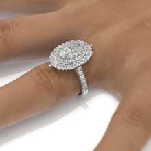 Load image into Gallery viewer, 14K White Gold 3 Carat Oval Moissanite Double Halo Engagement Ring