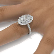 Load image into Gallery viewer, 14K White Gold 3 Carat Oval Moissanite Double Halo Engagement Ring