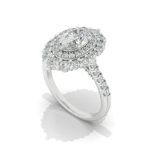 Load image into Gallery viewer, 14K White Gold 3 Carat Oval Moissanite Double Halo Engagement Ring