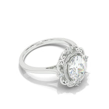 Load image into Gallery viewer, 14K White Gold 2 Carat Oval Moissanite Halo Vintage Engagement Ring