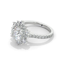 Load image into Gallery viewer, 2 Carat Round Moissanite Snowflake Halo Engagement Ring. Victorian 14K White Gold Ring