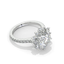Load image into Gallery viewer, 2 Carat Round Moissanite Snowflake Halo Engagement Ring. Victorian 14K White Gold Ring