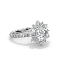 Load image into Gallery viewer, 2 Carat Round Moissanite Snowflake Halo Engagement Ring. Victorian 14K White Gold Ring