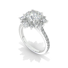 Load image into Gallery viewer, 2 Carat Round Moissanite Snowflake Halo Engagement Ring. Victorian 14K White Gold Ring