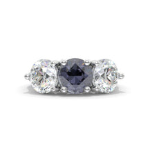 Load image into Gallery viewer, ''Courtney''  2 Carat Dark Gray Blue Moissanite Three Stones  Engagement Ring
