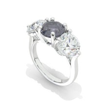 Load image into Gallery viewer, ''Courtney''  2 Carat Dark Gray Blue Moissanite Three Stones  Engagement Ring