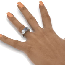 Load image into Gallery viewer, ''Courtney''  2 Carat Dark Gray Blue Moissanite Three Stones  Engagement Ring