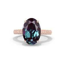 Load image into Gallery viewer, 8 Carat Oval Cut 14x10mm Alexandrite Hidden Halo Rose Gold Engagement Ring
