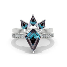 Load image into Gallery viewer, 3 Carat Kite Alexandrite Engagement Ring. 3CT Fancy Shape Alexandrite Ring Set