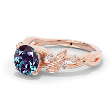 Load image into Gallery viewer, 2 Carat Round Brilliant Cut Alexandrite Floral Rose Gold Engagement Ring
