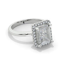 Load image into Gallery viewer, 3 Carat Emerald Cut white Opal Moissanite Halo Gold Engagement Ring