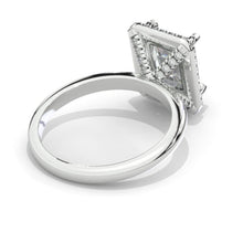 Load image into Gallery viewer, 3 Carat Emerald Cut white Opal Moissanite Halo Gold Engagement Ring