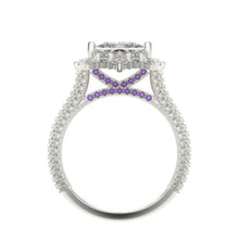 Load image into Gallery viewer, 3Ct Alexandrite Engagement Ring Halo Emerald Step Cut Alexandrite Platinum Engagement Ring