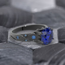 Load image into Gallery viewer, 14K Black Gold 3 Carat Sapphire Celtic Engagement Ring