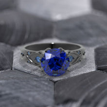 Load image into Gallery viewer, 14K Black Gold 3 Carat Sapphire Celtic Engagement Ring
