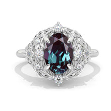 Load image into Gallery viewer, 2 Carat Oval Alexandrite Floral Leaves Setting White Gold Engagement Ring
