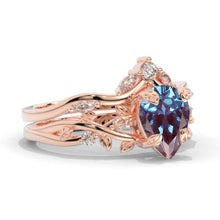 Load image into Gallery viewer, 1.5 Carat Pear Alexandrite Halo Floral Engagement 14K White Gold Ring Eternity Ring Set