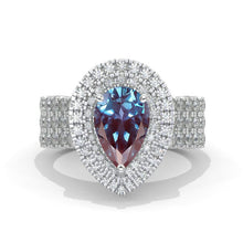 Load image into Gallery viewer, 3 Carat Pear Cut Alexandrite Double Halo Engagement Ring