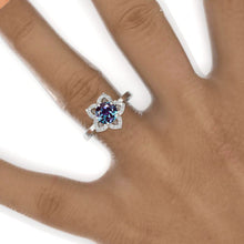 Load image into Gallery viewer, 1 Carat Round Alexandrite Floral Halo Engagement Ring