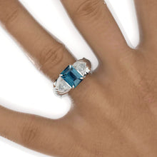 Load image into Gallery viewer, 3 Carat Teal Sapphire Men's Wing Gold Ring.