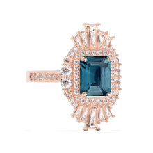 Load image into Gallery viewer, 3 CT Emerald Halo Teal Sapphire Vintage Wedding Ring. 14K Solid Gold Engagement Ring Anniversary Ring, Double Halo Ring