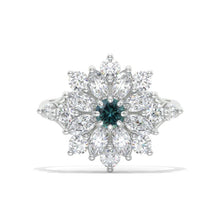 Load image into Gallery viewer, Floral Teal Sapphire Sunflower Cluster Ring,