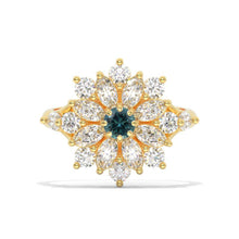 Load image into Gallery viewer, Floral Teal Sapphire Sunflower Cluster Ring,