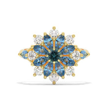 Load image into Gallery viewer, Floral Sapphire Teal Sapphire Sunflower Cluster Ring
