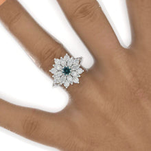 Load image into Gallery viewer, Floral Teal Sapphire Sunflower Cluster Ring