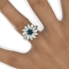 Load image into Gallery viewer, Floral Teal Sapphire Sunflower Cluster Ring