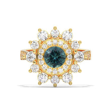 Load image into Gallery viewer, Double Halo Teal Sapphire Cluster Ring