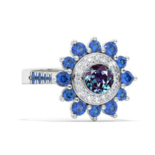 Load image into Gallery viewer, Sapphire Double Halo Alexandrite Cluster Ring