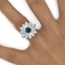 Load image into Gallery viewer, Double Halo Teal Sapphire Cluster Ring