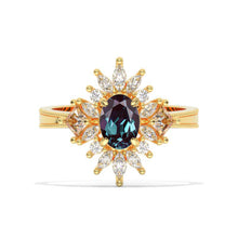 Load image into Gallery viewer, 2 Carat Oval Alexandrite Snowflake Halo Engagement Ring
