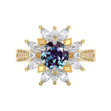 Load image into Gallery viewer, 2 Carat Round Alexandrite Snowflake Floral Halo Engagement Ring