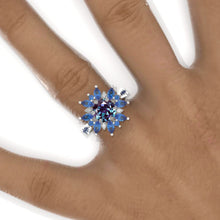 Load image into Gallery viewer, 2 Carat Round Alexandrite Snowflake Floral Halo Engagement Ring