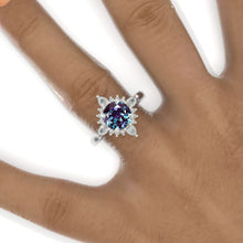 Load image into Gallery viewer, 2 Carat Round Alexandrite Snowflake Start Halo Engagement Ring