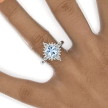 Load image into Gallery viewer, 2 Carat Round Aquamarine Snowflake Start Halo Engagement Ring